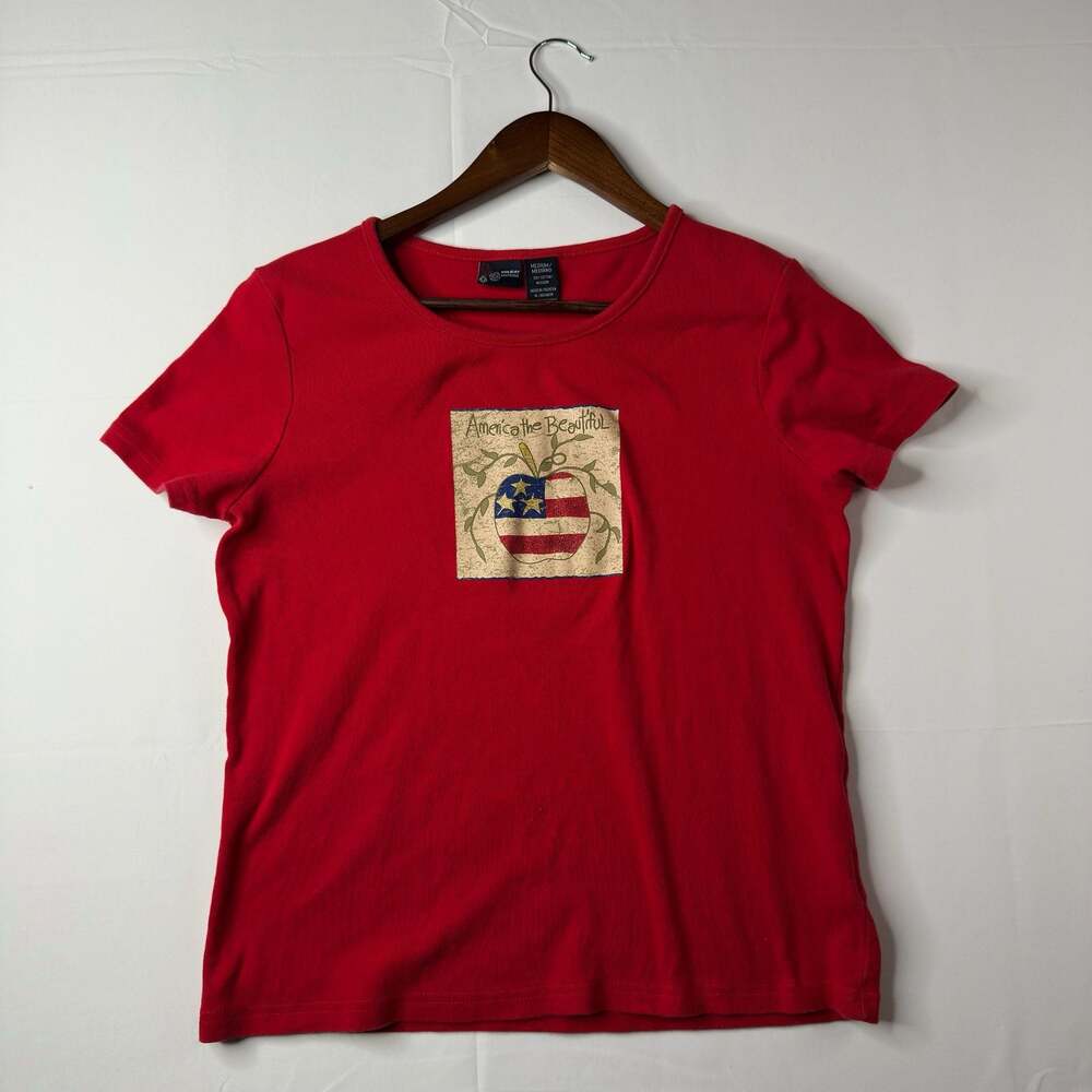 Holiday Editions America The Beautiful Graphic T-Shirt Red Patriotic Apple Size